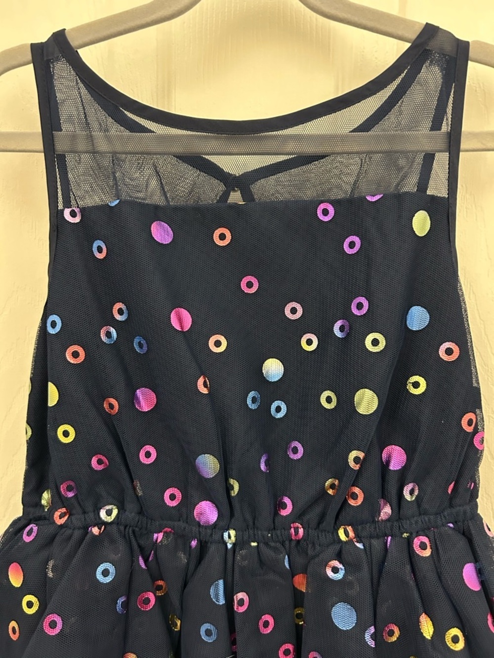 Navy Tulle Dress with Iridescent Polka Dots, Sz 7-8 - Picture 3 of 7